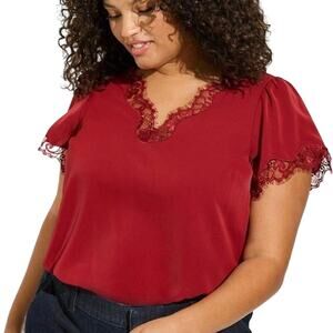 Torrid Studio Crepe De Chine Flutter Sleeve Red Blouse
